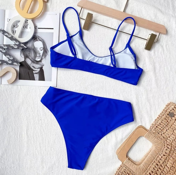 New Blue Bralette Top High Waist High Leg Bikini - Picture 4 of 6